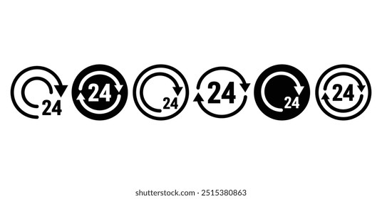 24 horas Icono abierto Diseño de Vector Negro Blanco Color Simple Flat Modern Set