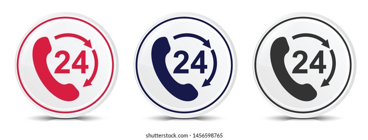 24 hours open phone rotate arrow icon crystal flat round button set illustration design isolated on white background