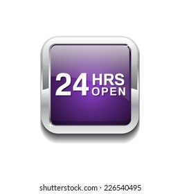 24 Hours Open Purple Vector Icon Button