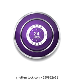 24 Hours Open Purple Vector Icon Button