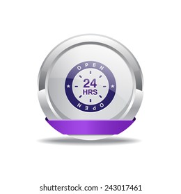 24 Hours Open Purple Vector Icon Button