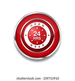 24 Hours Open Red Vector Icon Button