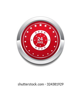 24 Hours Open Red Vector Icon Button
