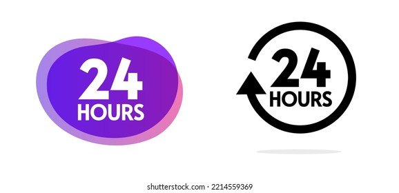 24-Stunden-Icon für offenen Arbeitsdienst, Vektorgrafik für Lieferzeiten, Briefmarkensymbol für Uhr, grafische Illustration 