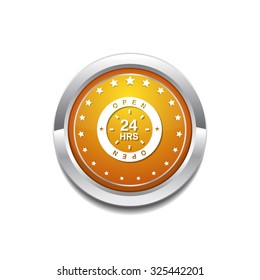 24 Hours Open Yellow Vector Icon Button
