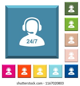 24 hours operator service white icons on edged square buttons in various trendy colors