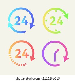 24 Hours Order Execution Or Delivery Service Icons. Vector Illustration