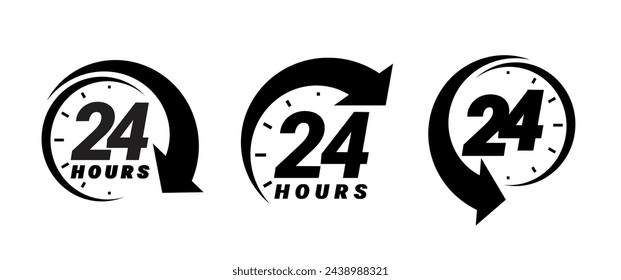 24 hours order execution or delivery service icons. commercial support. Vector illustration