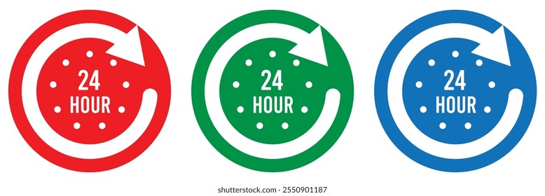 Ícones do serviço de execução de pedidos ou entrega em 24 horas. Ícone de vetor de serviço 24 horas. Sinal de 24h de duração do serviço. oferta de desconto 24 h. ilustração vetorial eps 10.