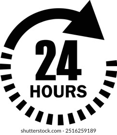 24 horas Orden y servicio, icono de gestión de tiempo, icono de 24 horas, signo de veinticuatro horas Negro
