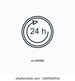 24 hours outline icon. Simple linear element illustration. Isolated line 24 hours icon on white background. Thin stroke sign can be used for web, mobile and UI.