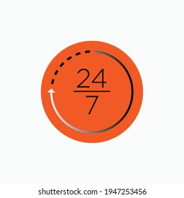 24 Hours per 7 Days Icon. Time Service Symbol - Vector.