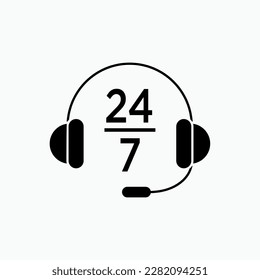 24 Hours per 7 Days Icon. Time Service Symbol - Vector. 