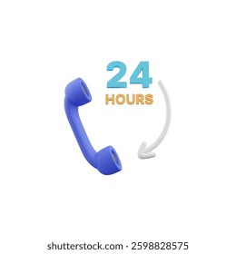 The "24 Hours Phone 3D Vector Icon" is a sleek, high-quality design representing round-the-clock customer service and communication. Ideal for apps, websites, and service-related projects.