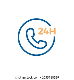 24 hours phone call service. Vector trendy thin line icon illustration design