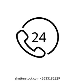 24 Hours Phone call vector icon on whitebord
