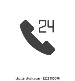 24 hours phone support vector icon. filled flat sign for mobile concept and web design. Telephone Call center simple solid icon. Symbol, logo illustration. Pixel perfect vector graphics