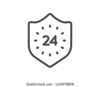 24 hours protection line icon. Shield sign. Quality design element. Classic style secure shield. Editable stroke. Vector