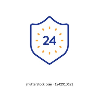 24 hours protection line icon. Shield sign. Colorful outline concept. Blue and orange thin line color icon. 24 hours Vector