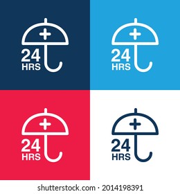 24 Hours Protection Sign With An Umbrella blue and red four color minimal icon set