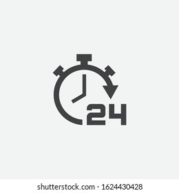 24 hours round clock arrow icon, delivery and open store icon, 24 hours sign symbol vector, All day working time sign