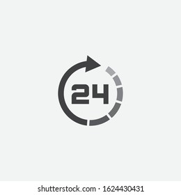 24 hours round clock arrow icon, delivery and open store icon, 24 hours sign symbol vector, All day working time sign