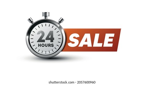 24 hours sale banner. Timer icon. svg