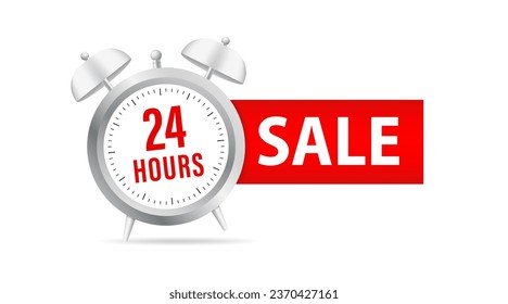 24 hours sale banner. Timer icon. Time remaining special offer promotion. Icon banner for time discount announcement marketing element. Vector illustration