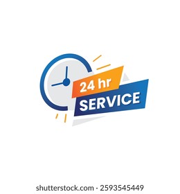 24 Hours Service 24-7 available logotype symbol vector illustration typography 24 service with circle arrow showing 24 hours clock time isolated