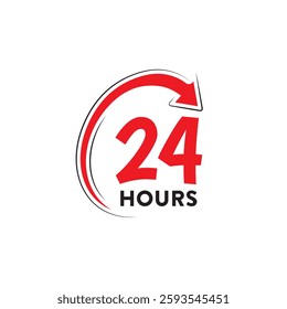 24 Hours Service 24-7 available logotype symbol vector illustration typography 24 service with circle arrow showing 24 hours clock time isolated