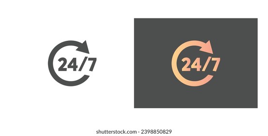 24 hours service, 24 7 support concept flat line vector icon in two different design concepts. 24 hours a day service symbol icon vector eps10. 