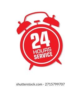 24 hours service alarm clock icon, flat design for customer support, emergency and business use