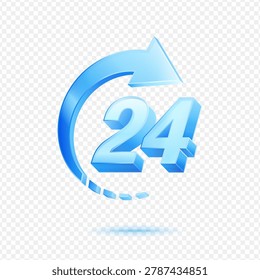 24 Hours Service Availability, 3D Blue Glossy Time Icon