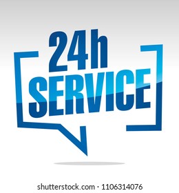 24 hours service in brackets white blue isolated sticker icon