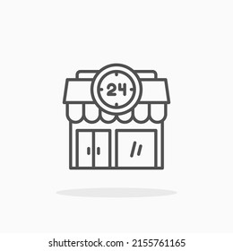 24 Hours service building store shop line icon. Editable stroke and pixel perfect. Can be used for digital product, presentation, print design and more.