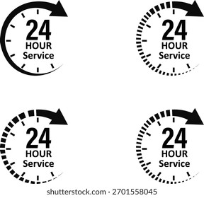 24 hours service clock icon vector set 24h open all day service concept 24 hours service 