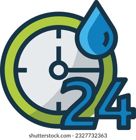 24 Hours Service Color Line Icon - Single Icon, Vector