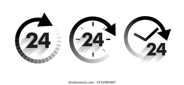 24 Hours Service A Day Icons Set In Arrow Style