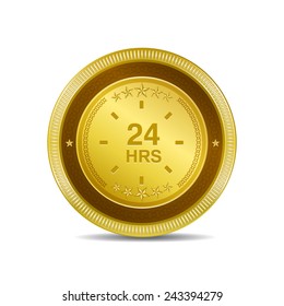 24 Hours Service Golden Vector Icon Button