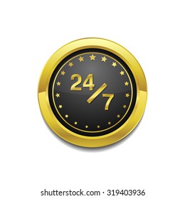 24 Hours Service Golden Vector Icon Button