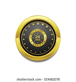 24 Hours Service Golden Vector Icon Button