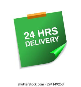 24 Hours Service Green Sticky Notes Vector Icon Design