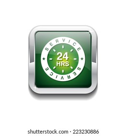 24 Hours Service Green Vector Icon Button