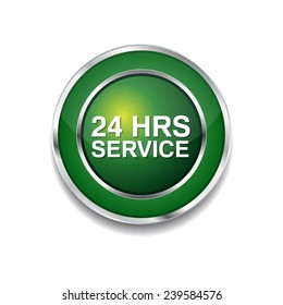24 Hours Service Green Vector Icon Button