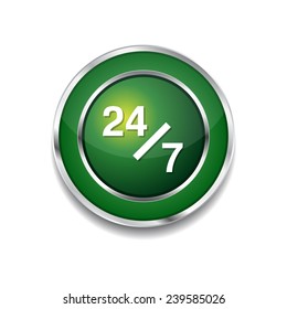 24 Hours Service Green Vector Icon Button