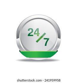 24 Hours Service Green Vector Icon Button