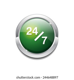 24 Hours Service Green Vector Icon Button