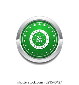 24 Hours Service Green Vector Icon Button