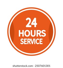 24 hours service icon. Bold typography focus. Bright orange circle. Vector service symbol.