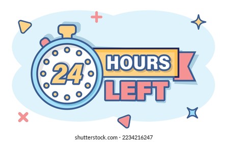 24 hours service icon in comic style. All day business and service cartoon vector illustration on isolated background. Quick service time splash effect sign business concept.